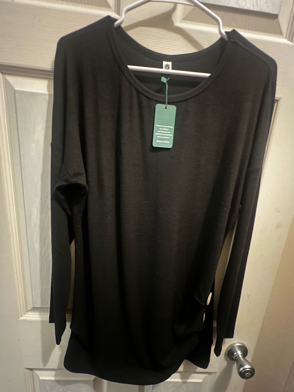 NWT WOMENS BLOUSE TOP BLACK WITH WOODEN BUTTONS LONG TUNIC STYLE